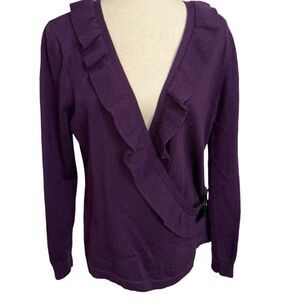 Fenn Wright Manson 100% Italian Merino Wool Solid Purple front tie Blouse size L